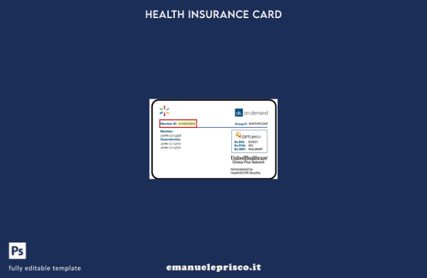 modello di carta d'identità dell'assicurazione sanitaria USA UnitedHealthcare in